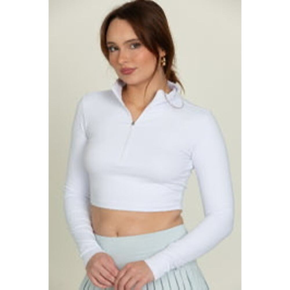 Gold Hinge Cream ATHLETIC‎ HALF-ZIP Long Sleeve CROP TOP w/ Thumbholes!!